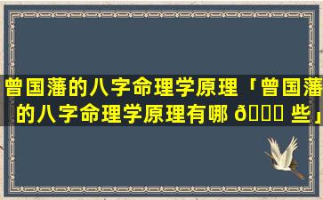 曾国藩的八字命理学原理「曾国藩的八字命理学原理有哪 🐛 些」